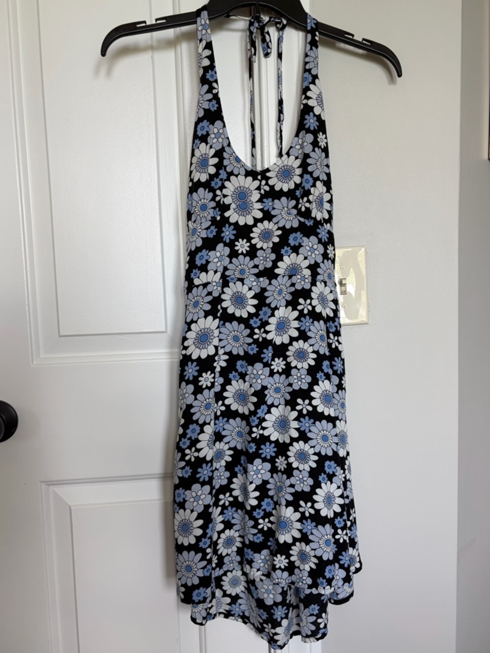 Hollister Black Halter Mini Dress with Light Blue and White Floral Print